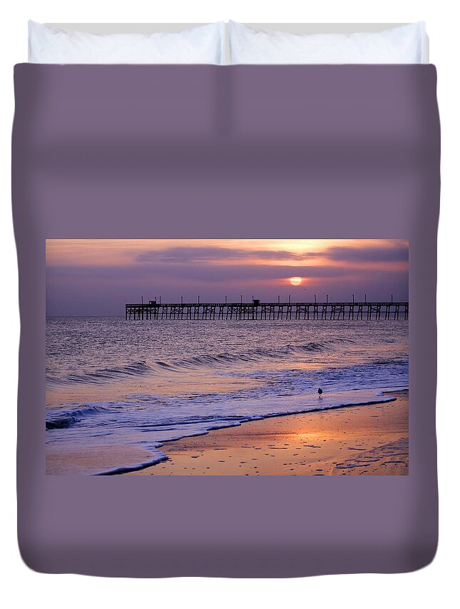 Oak Island Duvet Cover featuring the photograph Oak Island Sunset by Nick Noble