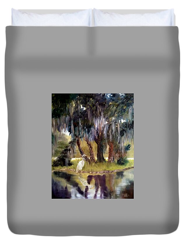 Oil Painting Duvet Cover featuring the painting Oasis in the Oaks by Connie Rish