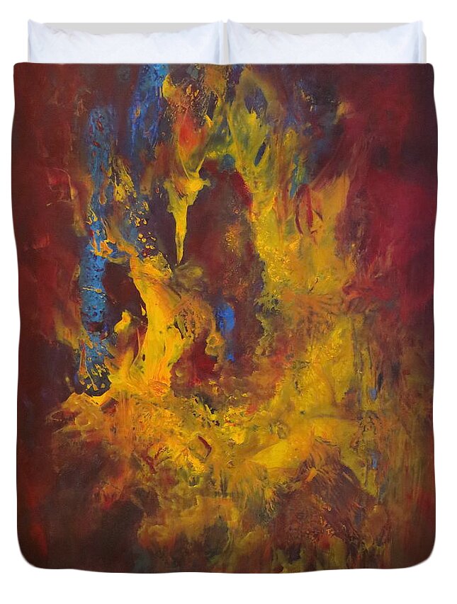 Abstract Duvet Cover featuring the painting Oasis by Soraya Silvestri