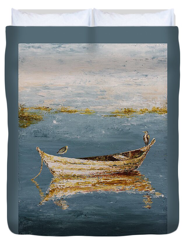 Boat Duvet Cover featuring the painting Ocean Row Boat II by Katrina Nixon