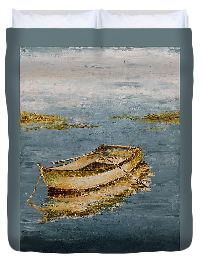 Blue Duvet Cover featuring the painting Ocean Row Boat by Katrina Nixon