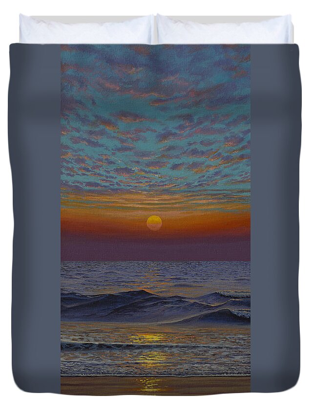 Ocean Duvet Cover featuring the painting Ocean. Sunset by Vrindavan Das