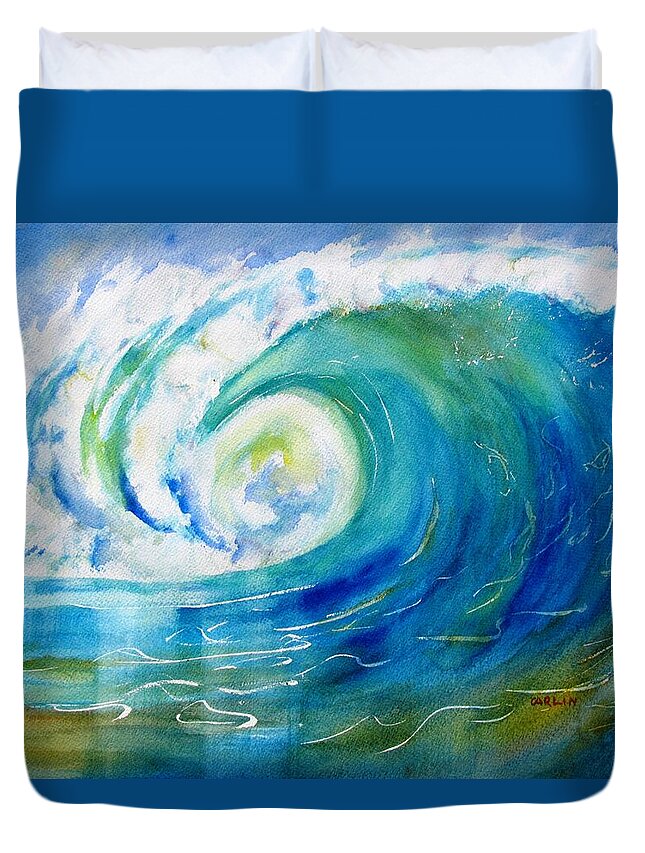 Wave Duvet Cover featuring the painting Ocean Wave by Carlin Blahnik CarlinArtWatercolor