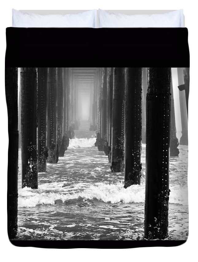 Pier Duvet Cover featuring the photograph Oceanside Pier in Fog by Ben Graham