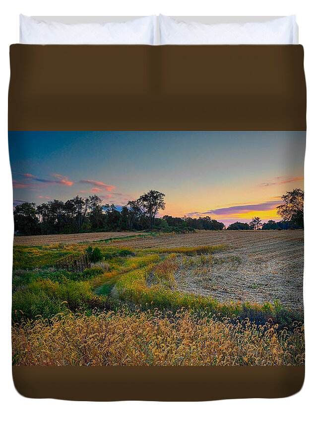 Sunset Duvet Cover featuring the photograph October Evening on the Farm by William Jobes