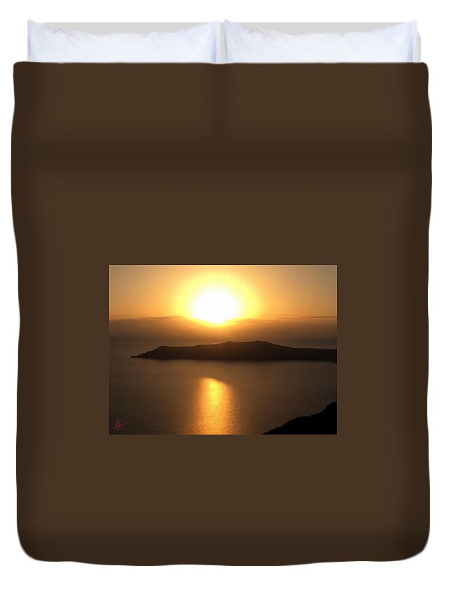 Colette Duvet Cover featuring the photograph October Santorini Sun Set by Colette V Hera Guggenheim
