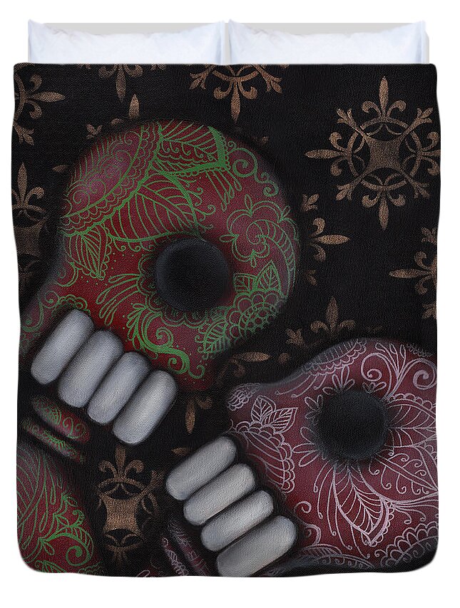 Day Of The Dead Duvet Cover featuring the painting Oh el Amor by Abril Andrade
