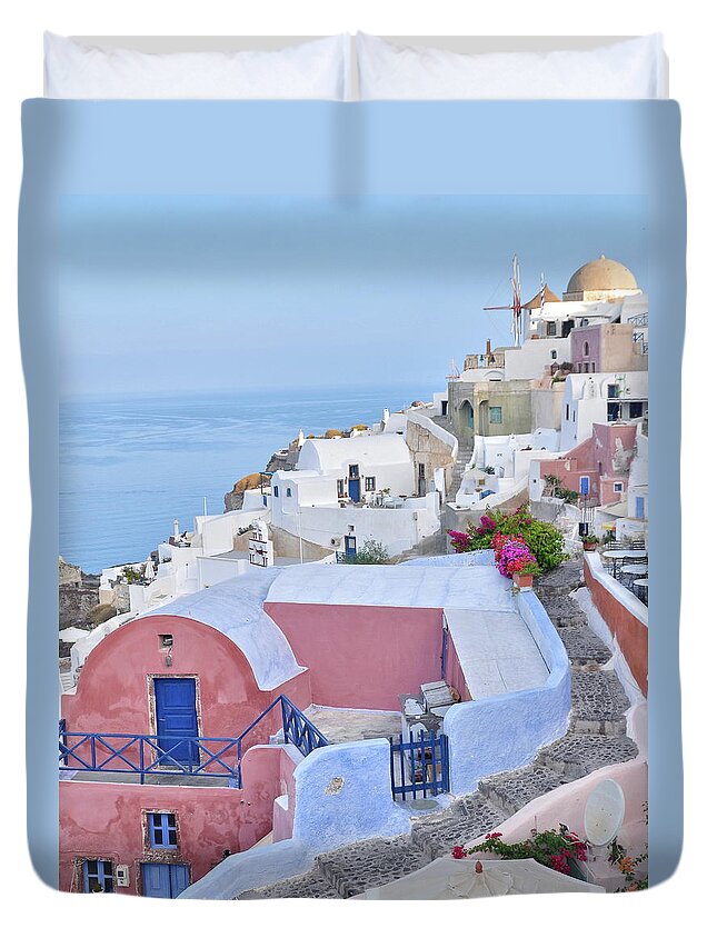 Tranquility Duvet Cover featuring the photograph Oia Landscape by Roy Cheung
