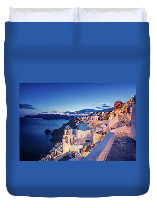 Tranquility Duvet Cover featuring the photograph Oia Santorini by © Allard Schager