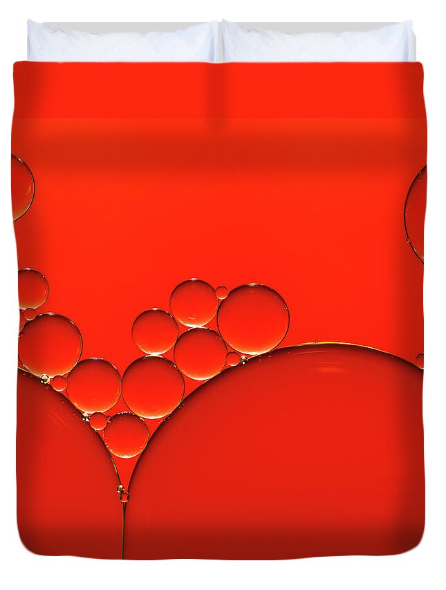 Research Duvet Cover featuring the photograph Oil And Water Drops Background by Assalve