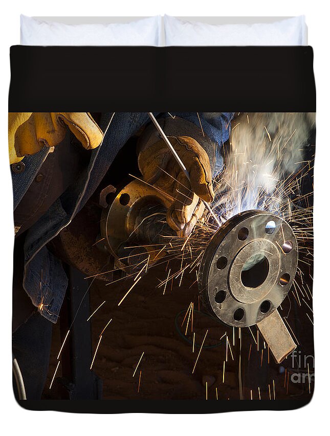 Oil Industry Duvet Cover featuring the photograph Oil Industry Pipefitter Welder by Keith Kapple