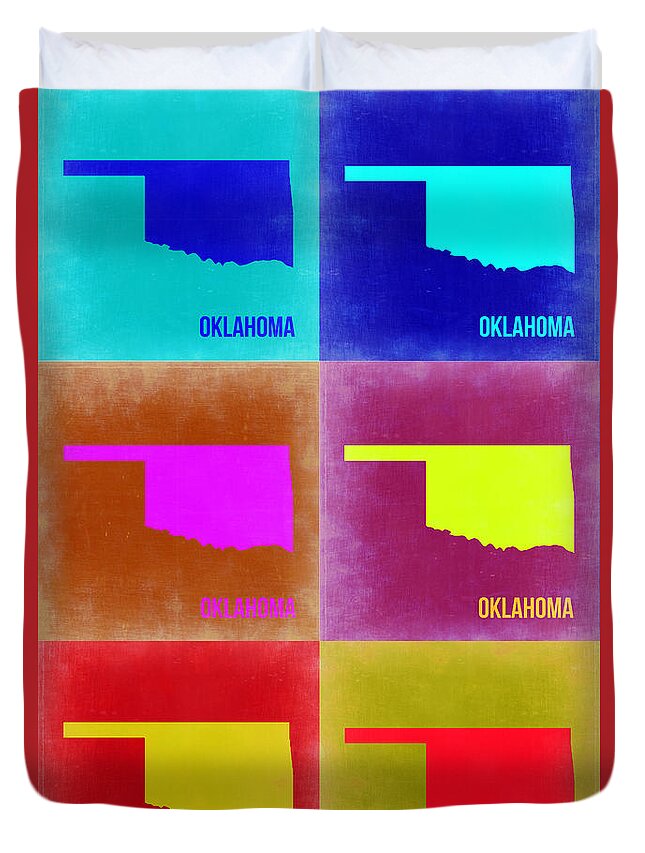 Oklahoma Map Duvet Cover featuring the painting Oklahoma Pop Art Map 2 by Naxart Studio