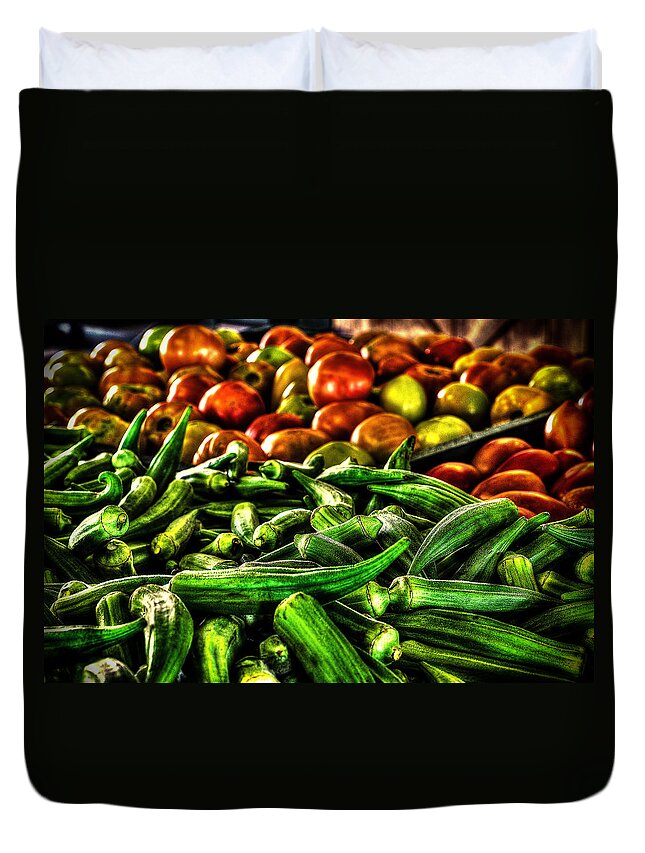 Okra Duvet Cover featuring the photograph Okra and Tomatoes by David Morefield