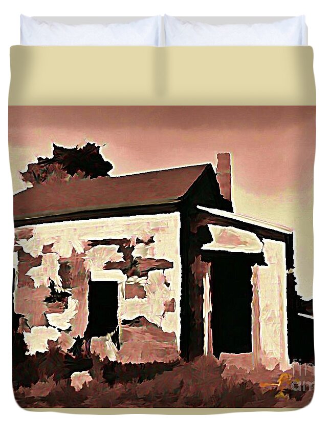 House Duvet Cover featuring the digital art Old Abandoned House in Cape Breton by John Malone