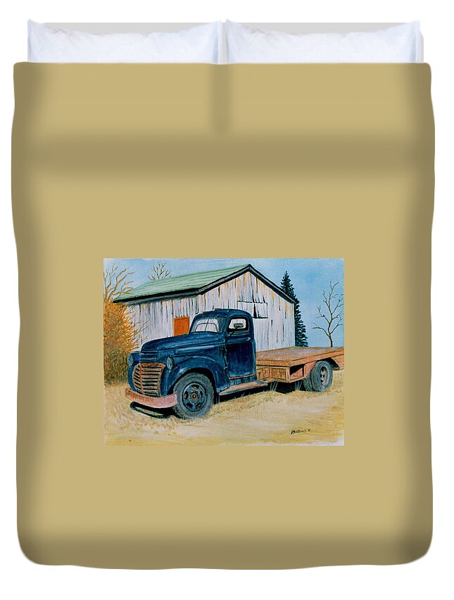 Transportation Duvet Cover featuring the painting Old Blue by Stacy C Bottoms