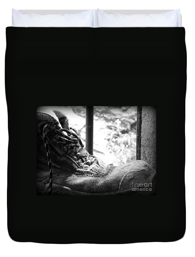 Boots Duvet Cover featuring the photograph Old Boots by Clare Bevan