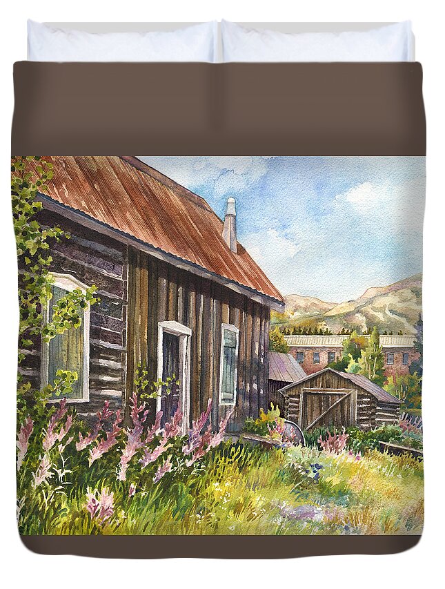 Old Cabin Painting Duvet Cover featuring the painting Old Breckenridge by Anne Gifford