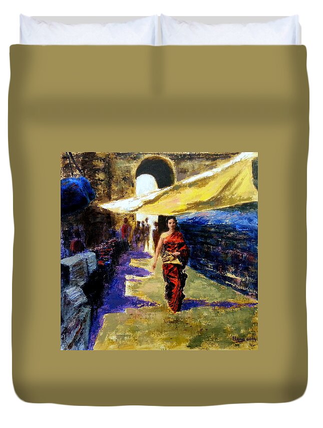 Old City Duvet Cover featuring the painting Old city Ahmedabad series 11 by Uma Krishnamoorthy