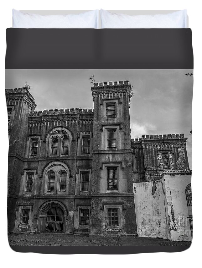 Old Duvet Cover featuring the photograph Old City Jail in Black and White by Dale Powell