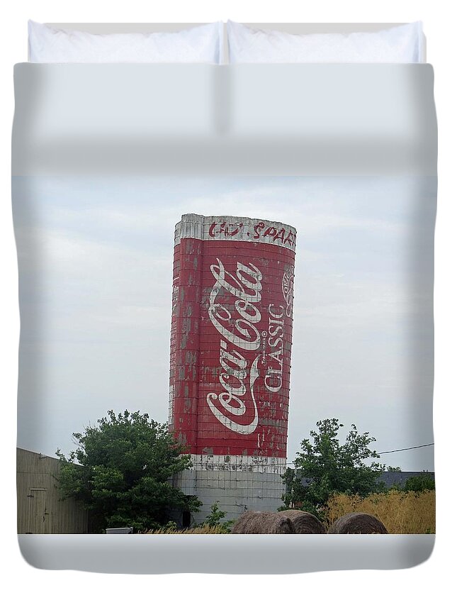 Coca-cola Duvet Cover featuring the photograph Old Coke Silo by Aaron Martens