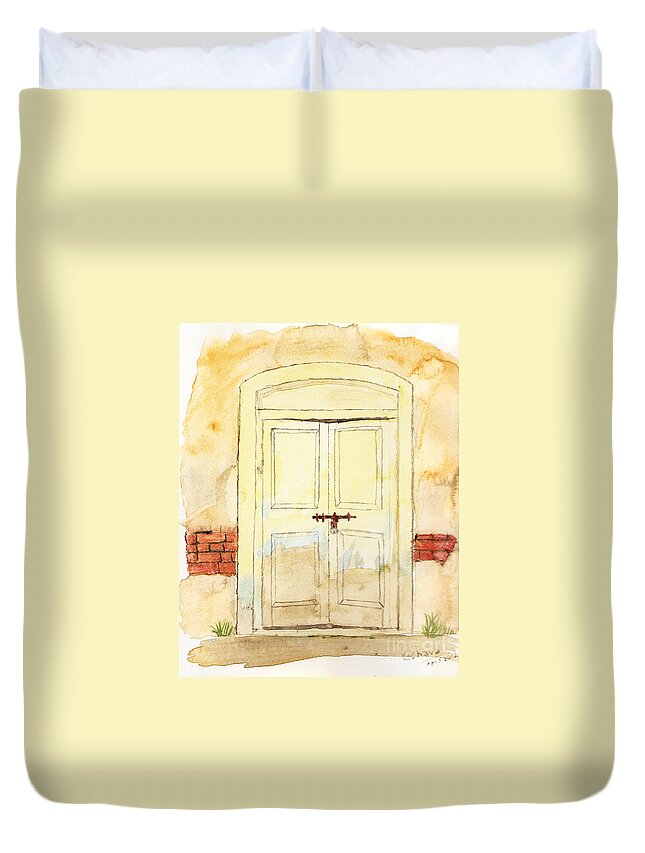 Door Duvet Cover featuring the painting Old door by Keshava Shukla