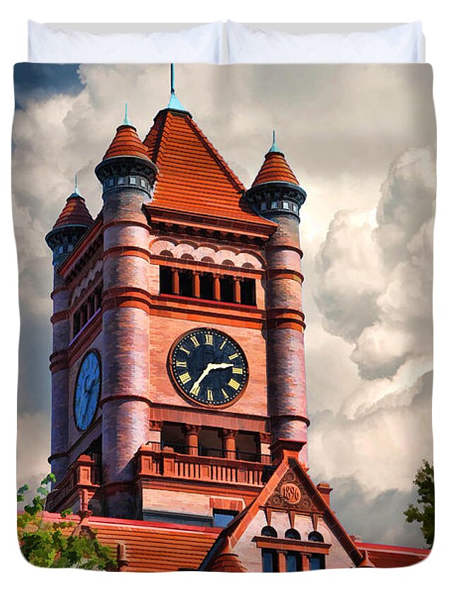 Wheaton Duvet Cover featuring the painting Old DuPage County Courthouse Clouds by Christopher Arndt