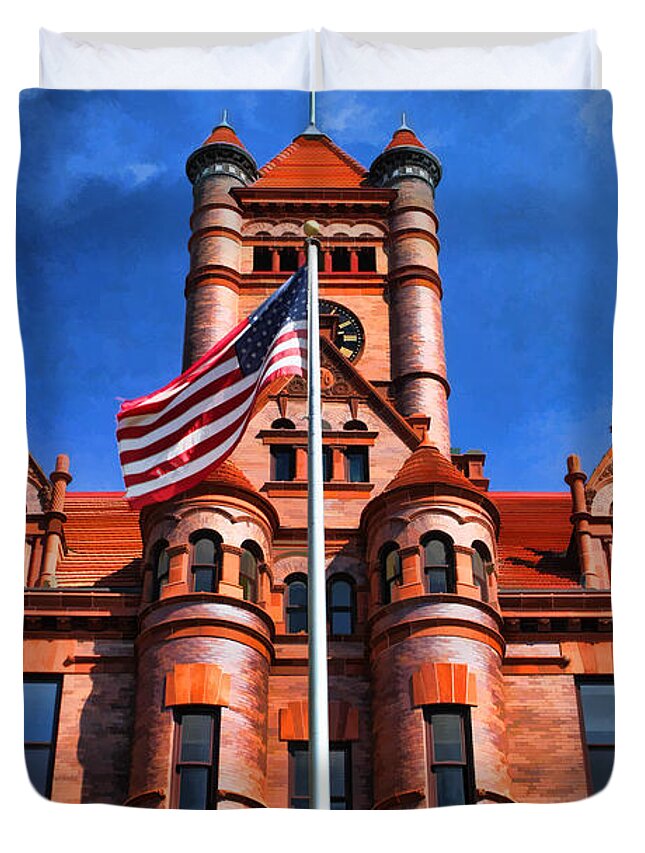 Wheaton Duvet Cover featuring the painting Old DuPage County Courthouse Flag by Christopher Arndt