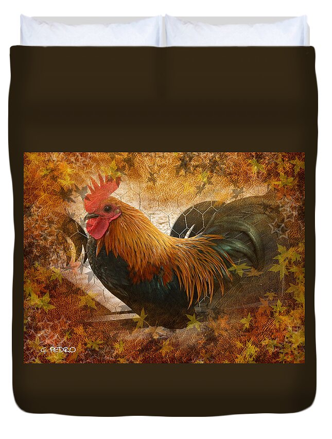 Duvet Cover featuring the photograph Old English Game Bantam in Autumn Colors by George Pedro