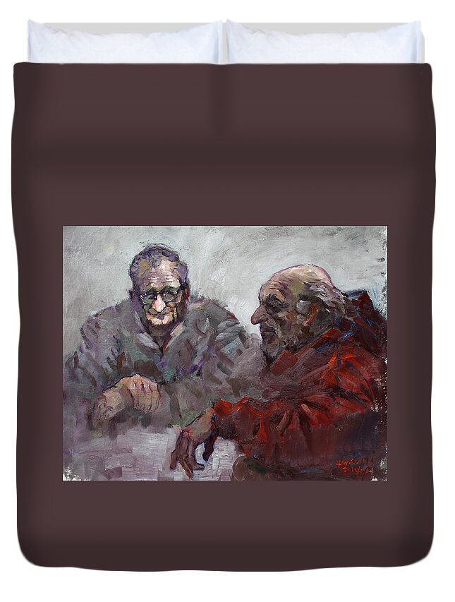 Old Friends Duvet Cover featuring the painting Old Friends by Ylli Haruni