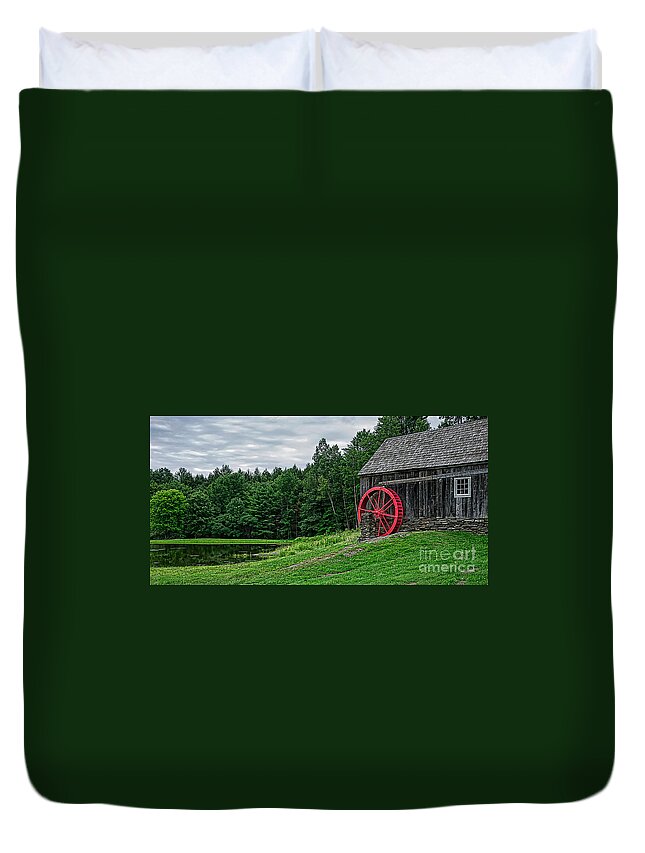 Mill Duvet Cover featuring the photograph Old Grist Mill Vermont Red Water Wheel by Edward Fielding