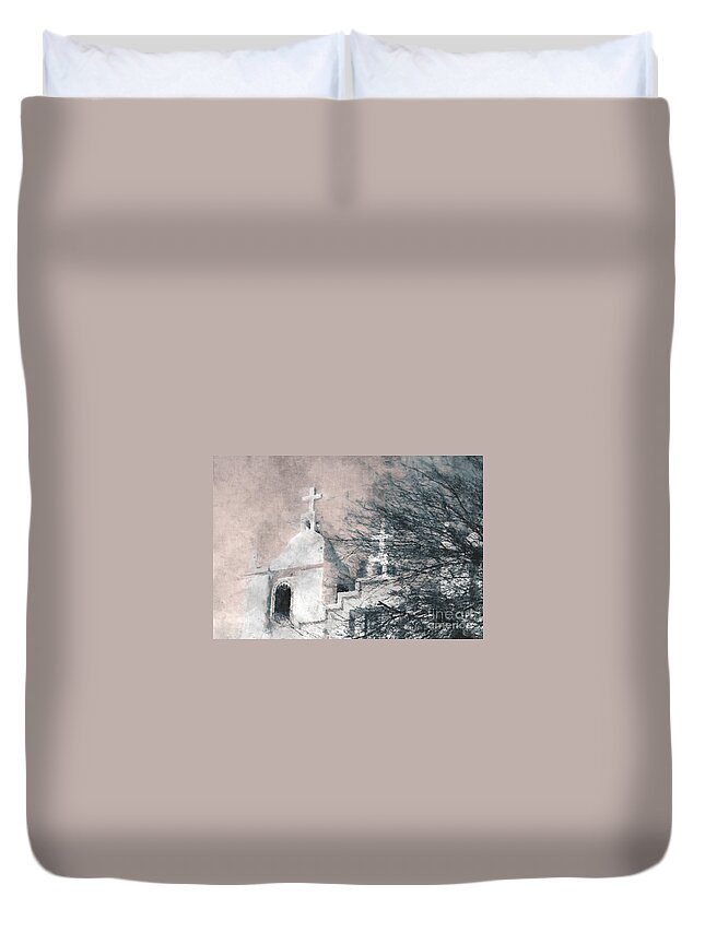 Church Duvet Cover featuring the painting Old Guadalupe Church by Julie Lueders 
