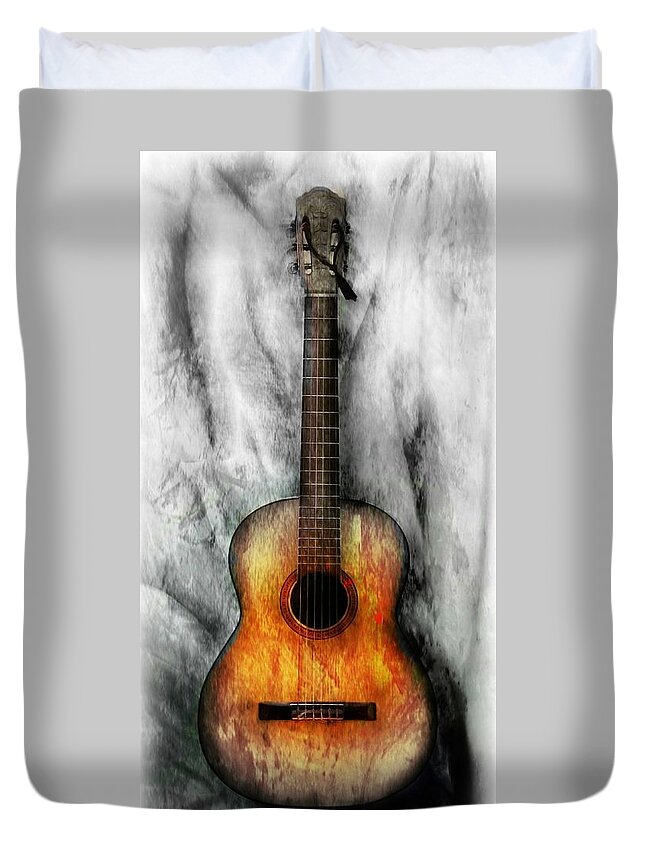 Guitar Duvet Cover featuring the digital art Old Guitar by Lilia S