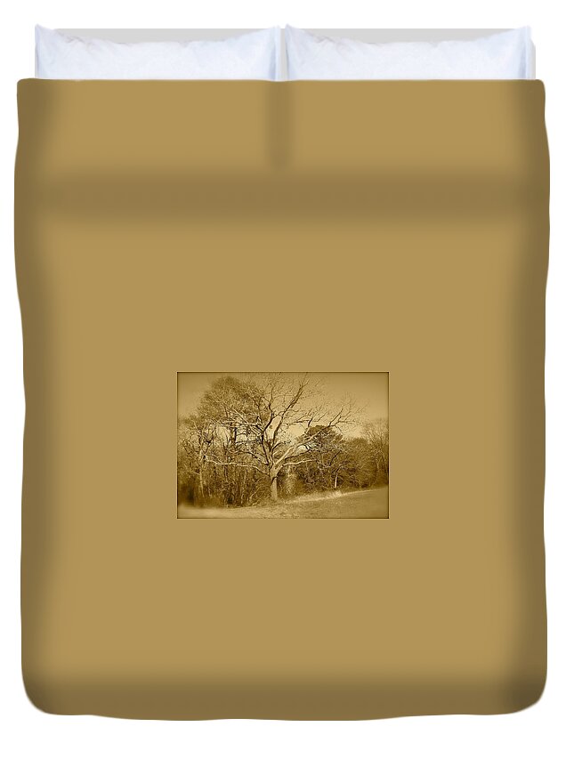 Old Duvet Cover featuring the photograph Old Haunted Tree In Sepia by Chris W Photography AKA Christian Wilson