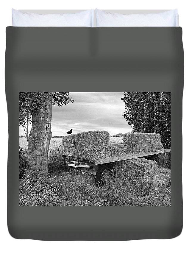 Hay Wagon Duvet Cover featuring the photograph Old Hay Wagon in Black and White by Gill Billington
