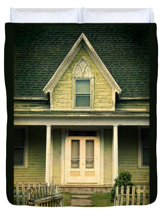 House Duvet Cover featuring the photograph Old House Open Gate by Jill Battaglia