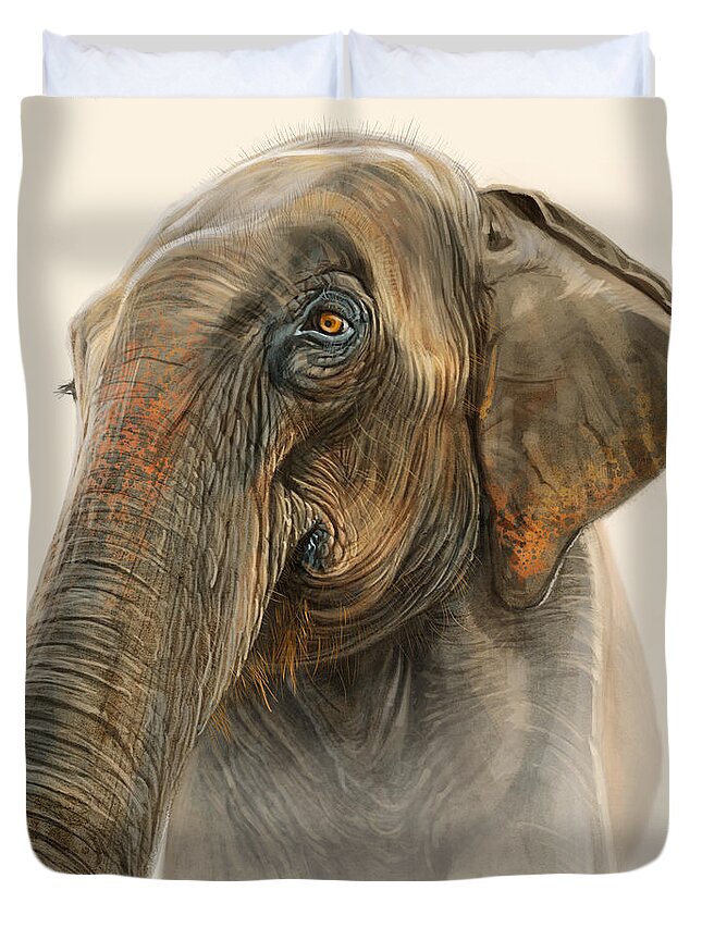 Elephant Duvet Cover featuring the digital art Old Lady of Nepal 2 by Aaron Blaise