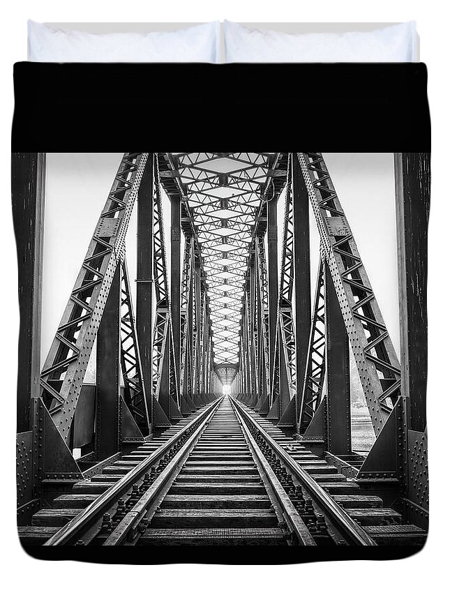 Black Color Duvet Cover featuring the photograph Old Railway Bridge by Sonercdem