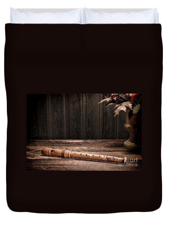 Flute Duvet Cover featuring the photograph Old Recorder by Olivier Le Queinec