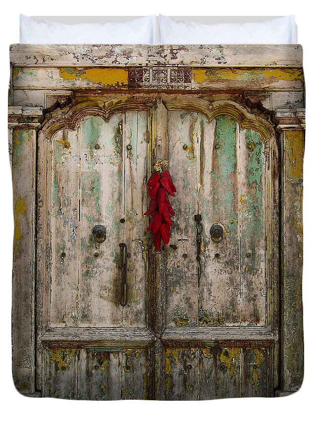 Door Duvet Cover featuring the photograph Old Ristra Door by Kurt Van Wagner