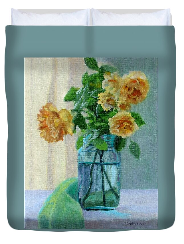 Bonnie Mason Duvet Cover featuring the painting Old Roses by Bonnie Mason