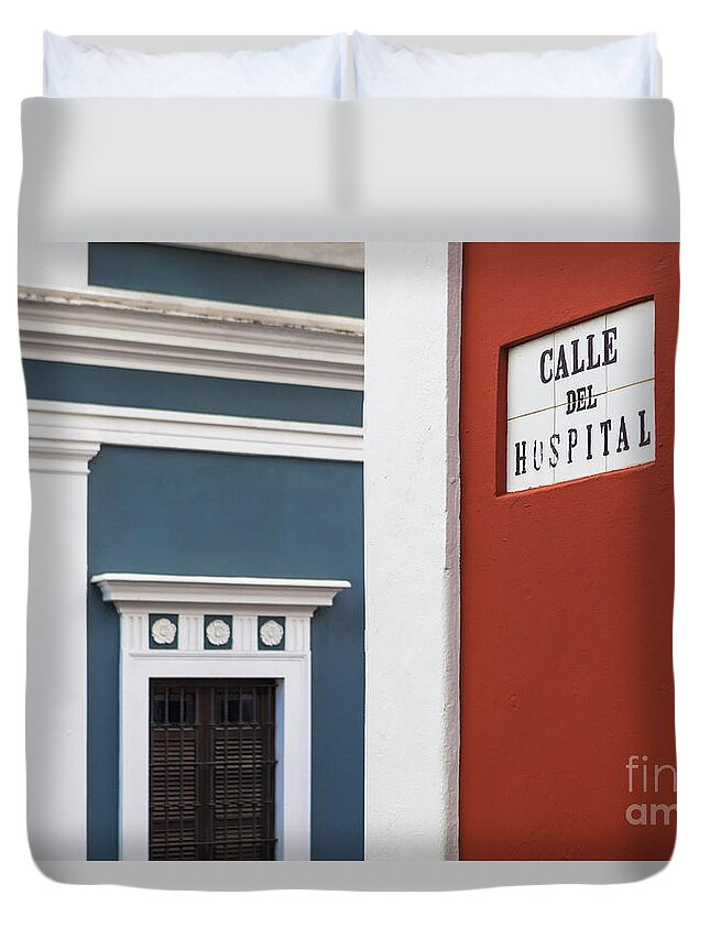 Bright Color Duvet Cover featuring the photograph Old San Juan Street Sign in Puerto Rico by Bryan Mullennix