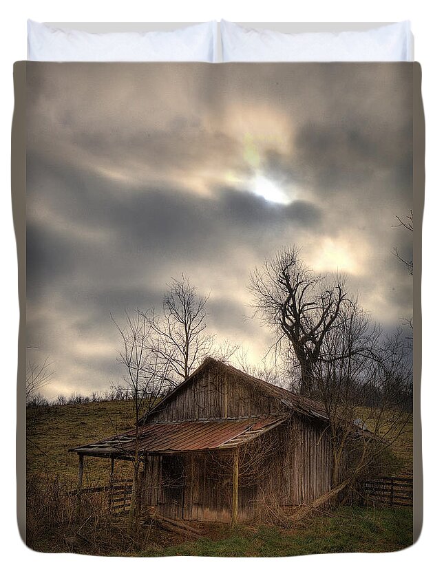 Old Building Duvet Cover featuring the photograph Old Shed at Osage by Michael Dougherty