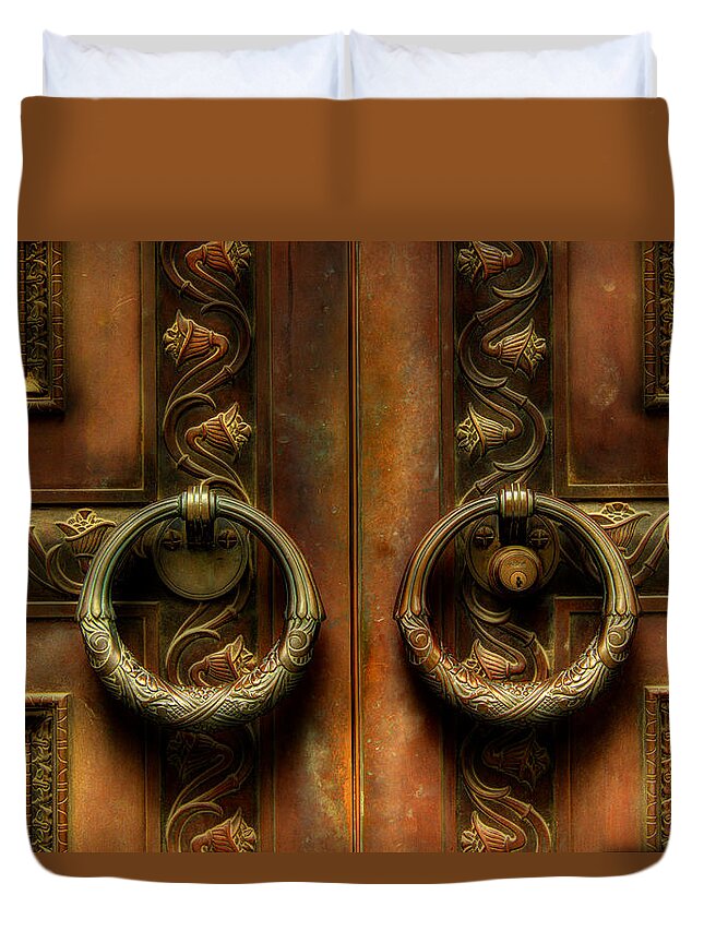 Steel Door Duvet Cover featuring the photograph Old Steel Door by Michael Eingle