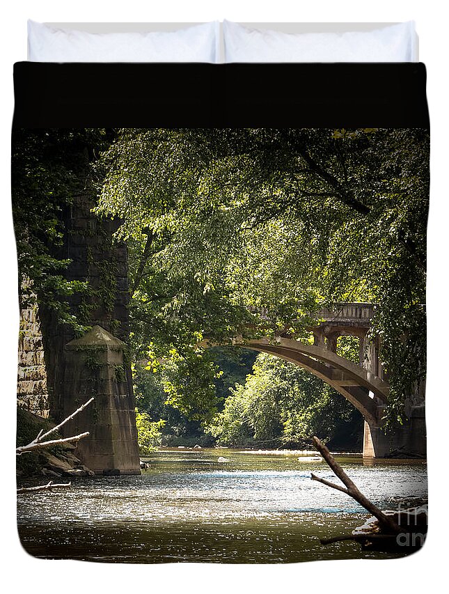 Nature Duvet Cover featuring the photograph Old Stone Bridge by Dawn Gari