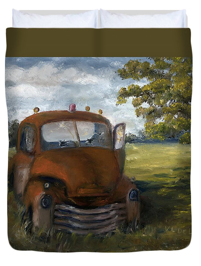Old Duvet Cover featuring the painting Old Truck Shreveport Louisiana Wrecker by Lenora De Lude