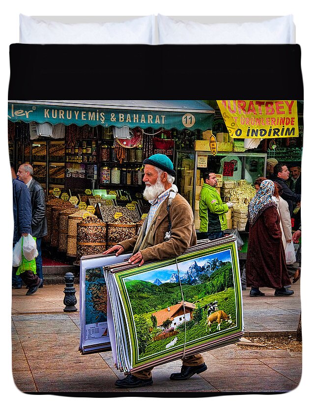 Posters Duvet Cover featuring the photograph Poster Man at the Istanbul Spice Market by David Smith