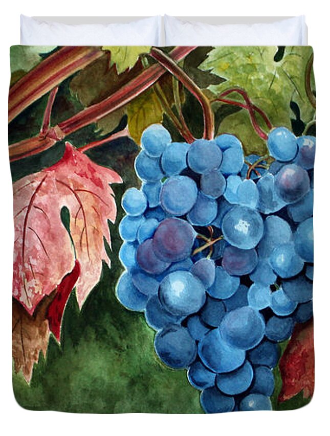 Grapes Duvet Cover featuring the painting Old Vine Zinfandel by Debbie Hart