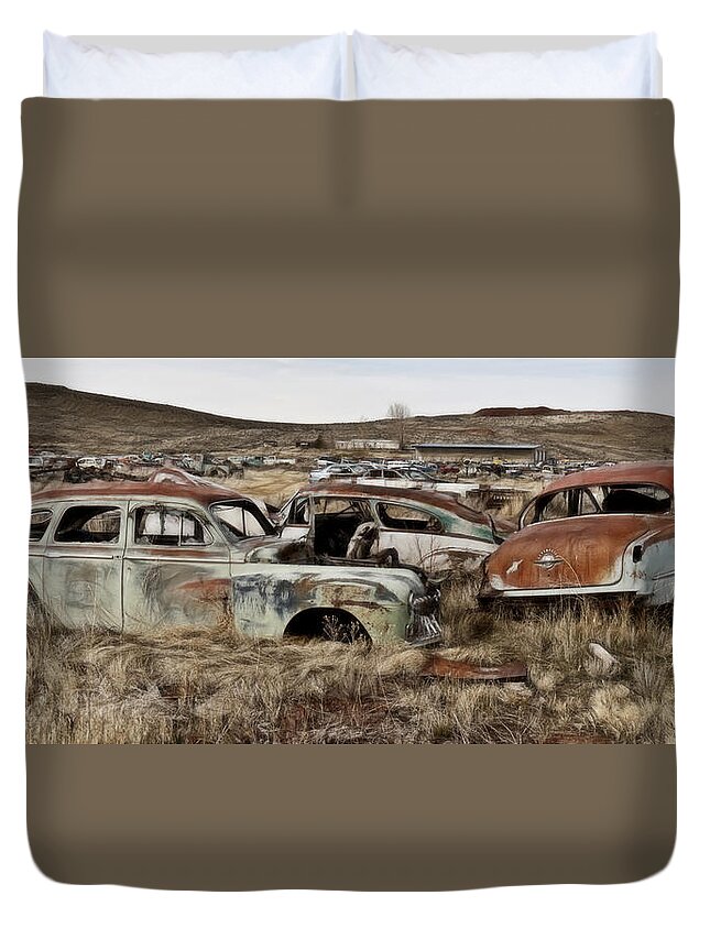 Old Wrecks Duvet Cover featuring the photograph Old Wrecks by Wes and Dotty Weber