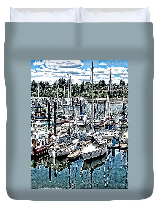 Olympia Harbor Duvet Cover featuring the photograph Olympia Harbor by Phyllis Kaltenbach
