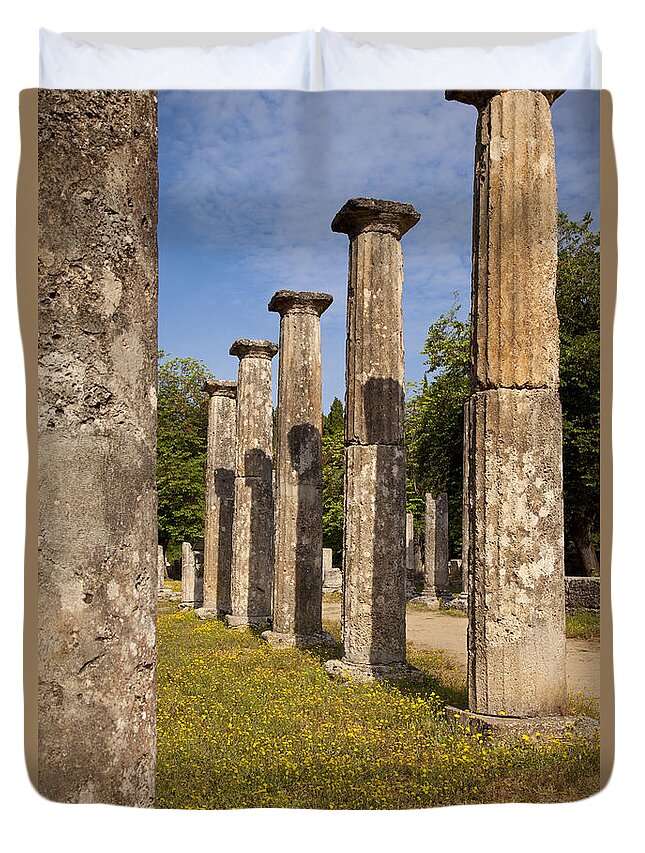 Ancient Duvet Cover featuring the photograph Olympia Ruins by Brian Jannsen